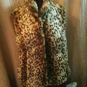 women's faux fur leopard print vest size s